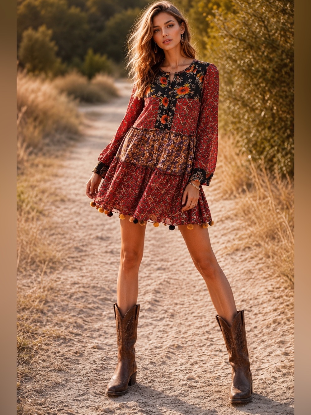 Zara Bohemian Floral Patchwork Mini Dress Festival Cottagecore Size S
